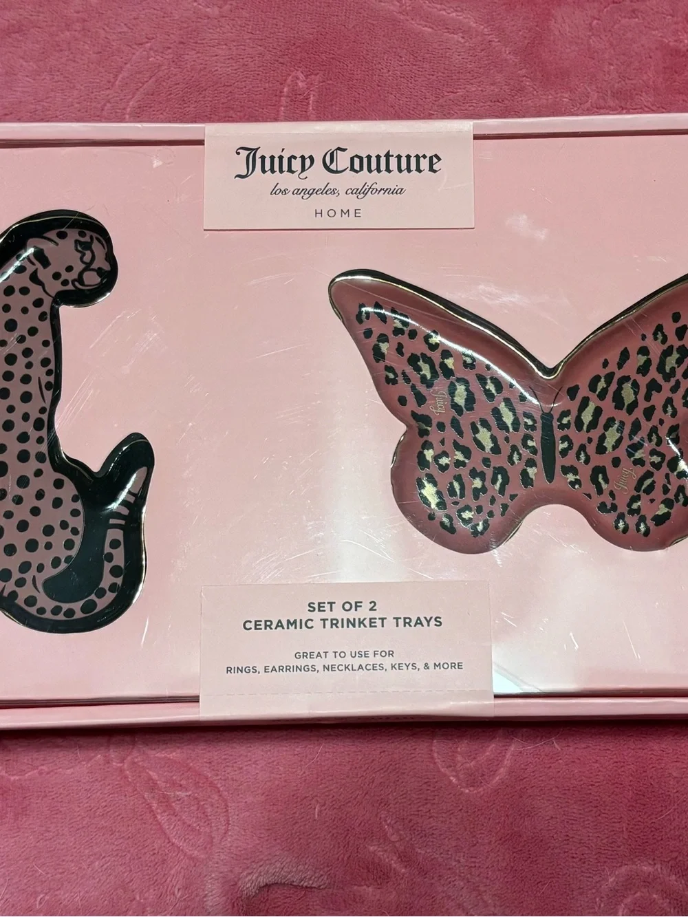 Juicy Couture Pink Leopard Ceramic Trinket Tray Duo